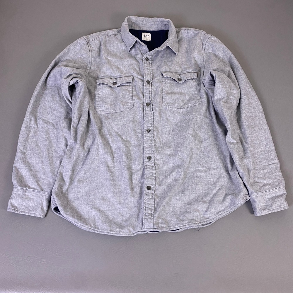 Gap Shacket Men's Size XL Gray Lined Flannel Shirt Jacket Long Sleeve‎ Lined
